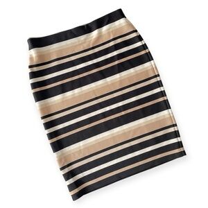 Roz & Ali Black and Tan Striped Pencil Skirt Size Large